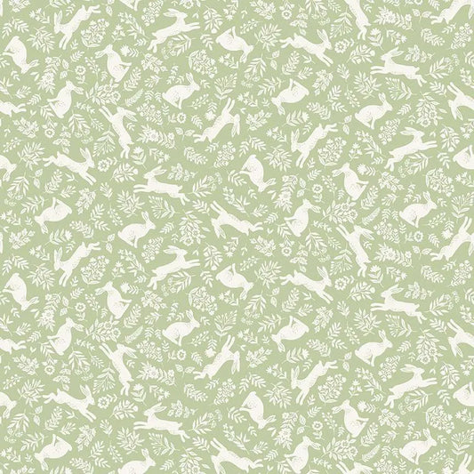 100% Cotton  - Foxwood Bunnies - Green by Makower