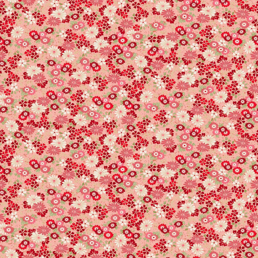 100% Cotton Kasumi Floating Flowers Red By Makower