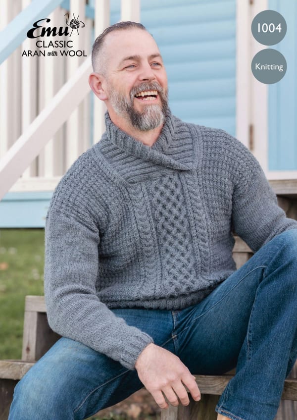 Emu Knitting Pattern Mens Shawl Neck Jumper - Aran (1004)