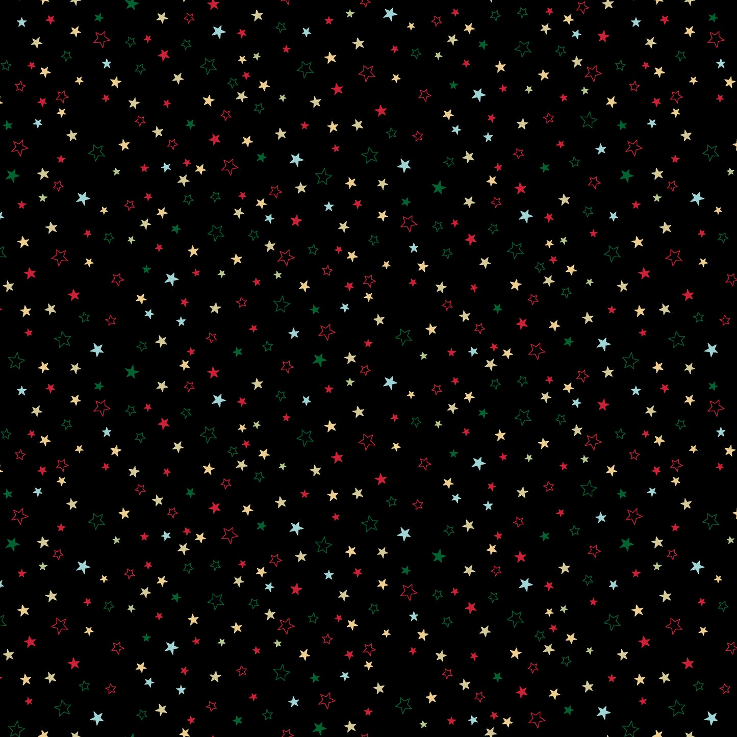 100% Cotton Cosy Christmas Stars - Black By Makower