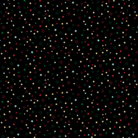 100% Cotton Cosy Christmas Stars - Black By Makower