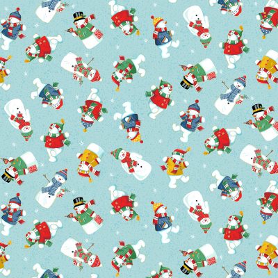 100% Cotton Snowman - Pale Blue By Makower