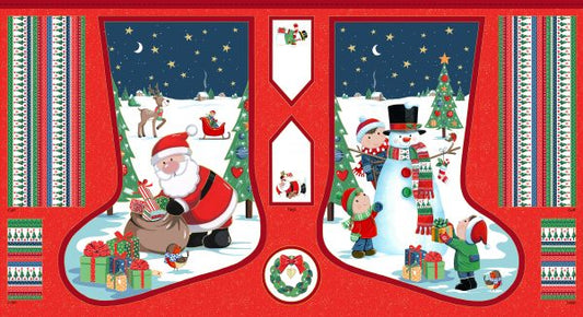 100% Cotton  - Santa/Snowman Stocking by Makower