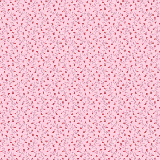 100% Cotton Heart Vine Pink By Makower