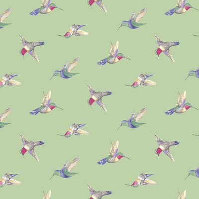 100% Cotton Hummingbird - Green By Makower