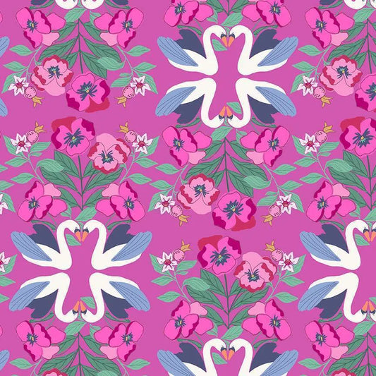 100% Cotton  - Enchanted Swan - Orchid by Makower