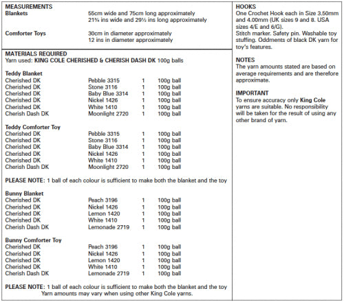 King Cole Crochet Pattern -  Baby Blanket and Comforter Toy 5503