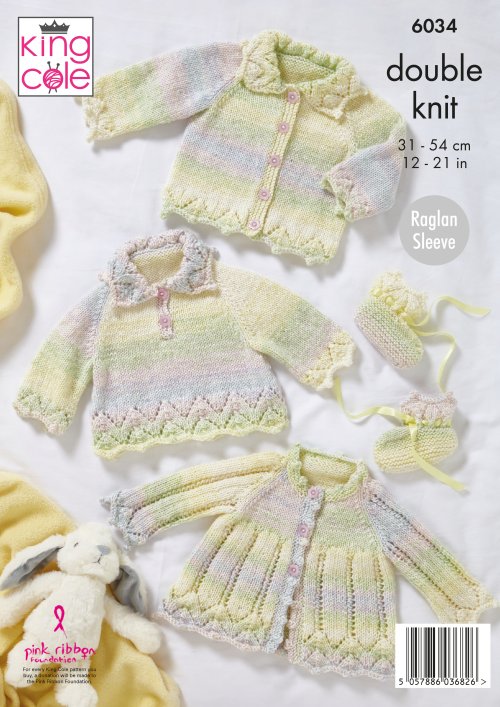 King Cole 6034  Overtop, Cardigan, Matinee Jacket & Bootees