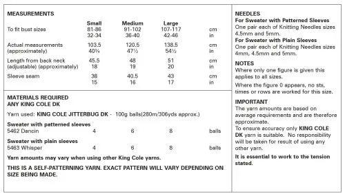 King Cole Knitting Pattern 6143 Double knitting