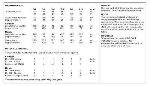 King Cole 6230 Childs Cardigan and Hooded Jacket