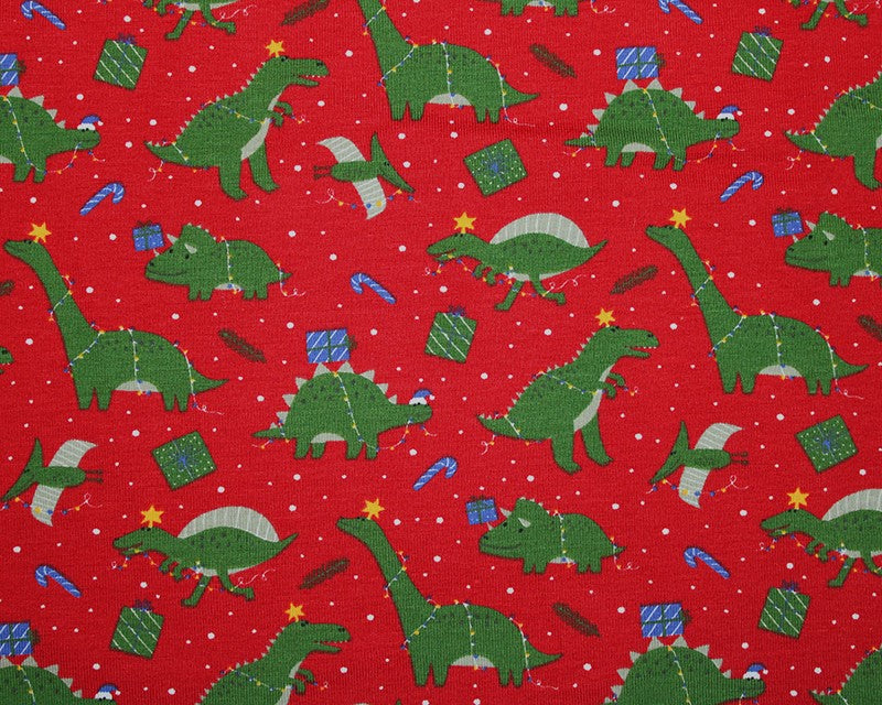 Cotton Jersey Christmas Dinosaurs