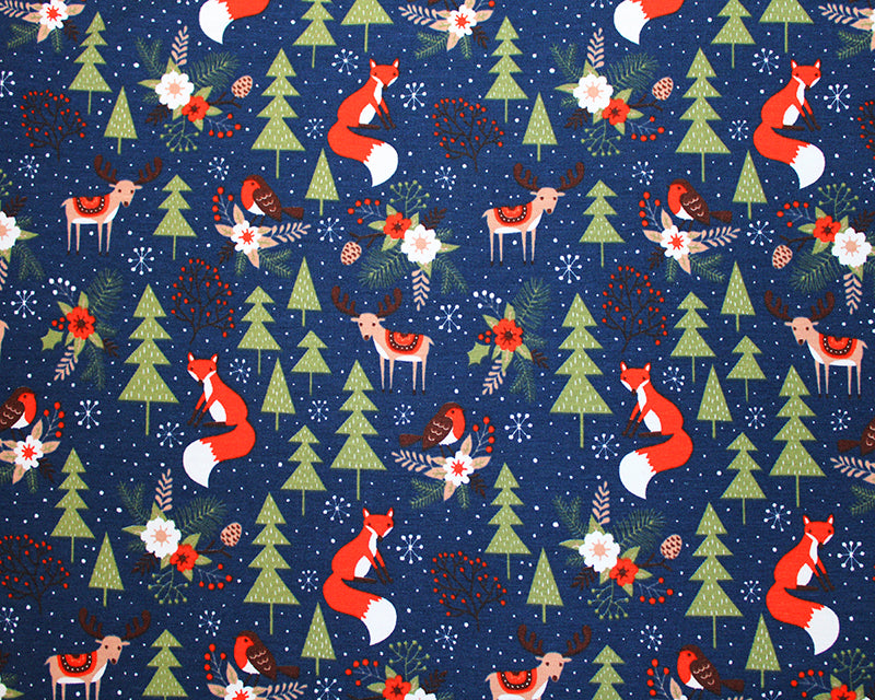 Cotton Jersey Christmas Forest Friends