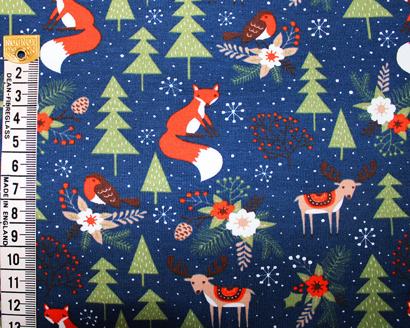 Cotton Jersey Christmas Forest Friends