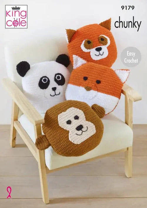 King Cole Crochet Pattern -  Animal Cushions 9179