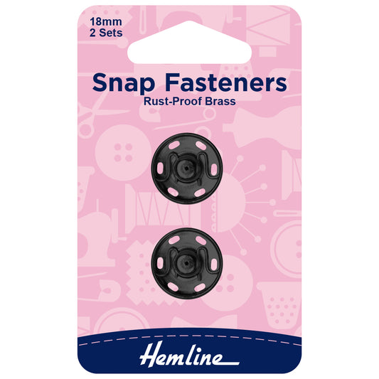 Hemline Sew On Snap Fasteners 18mm: Black