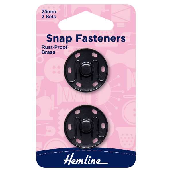 Hemline Sew On Snap Fasteners 25mm Black