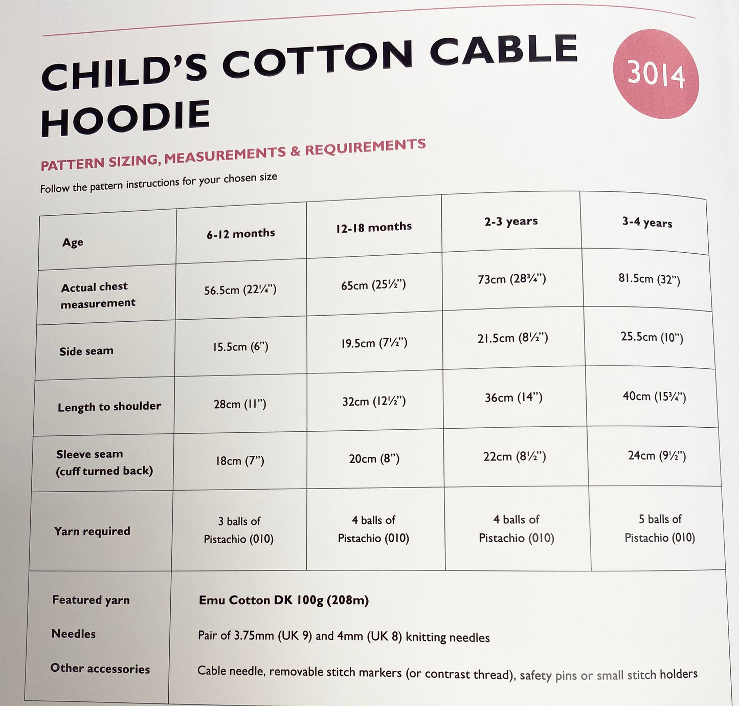 Emu Knitting Pattern Childs Cable Hoodie - Double knitting (3014)