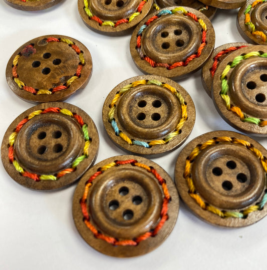 Buttons Wooden Stitched