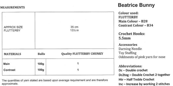 James C Brett Crochet Pattern - Beatrice Bunny JB932