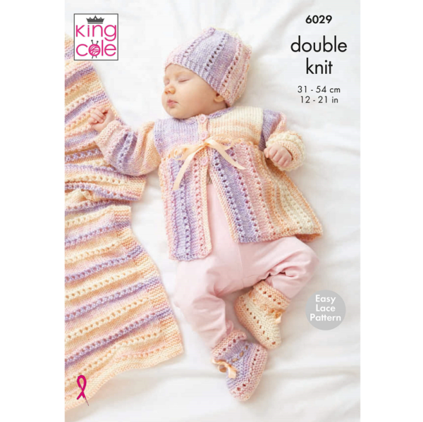 King Cole 6029 Cardigan, Matinee Coat, Hat, Booties & Blanket