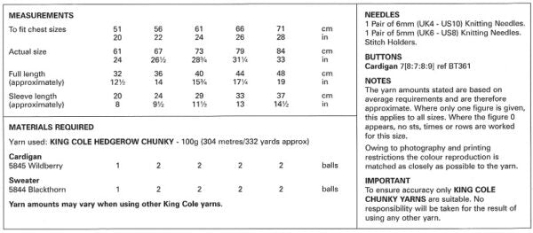 King Cole Chunky Pattern – 6199 Jumper and Cardigan