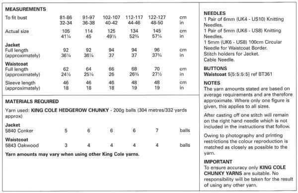 King Cole Chunky Pattern – 6201 Jacket & Waistcoat