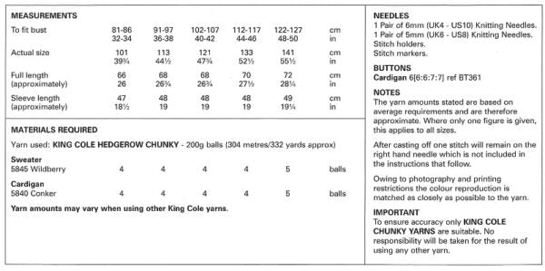 King Cole Chunky Pattern – 6205 Jumper and Cardigan