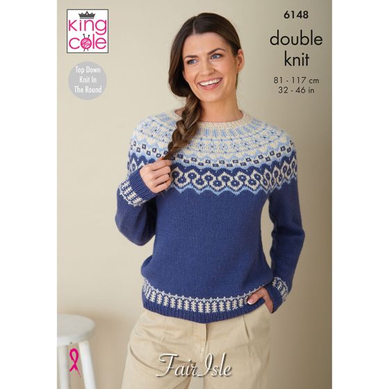 King Cole Knitting Pattern 6148 Top Down Knitted in The Round