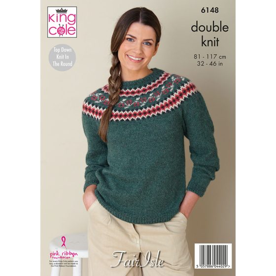 King Cole Knitting Pattern 6148 Top Down Knitted in The Round