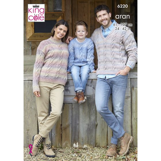 King Cole Knitting Pattern 6220 Family Cable Jumpers - Aran