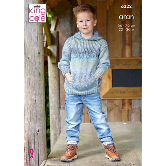 King Cole Knitting Pattern 6222 Childs Jacket and Hooded Sweater - Aran