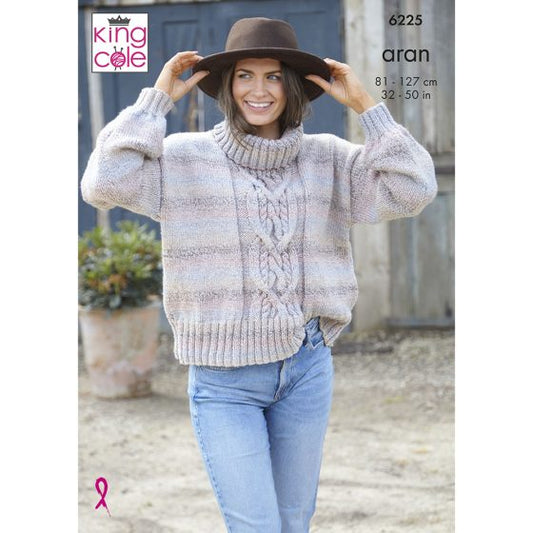 King Cole Knitting Pattern 6225 Ladies Sweaters  - Aran