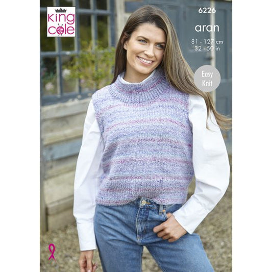 King Cole Knitting Pattern 6226 Ladies Vests  - Aran