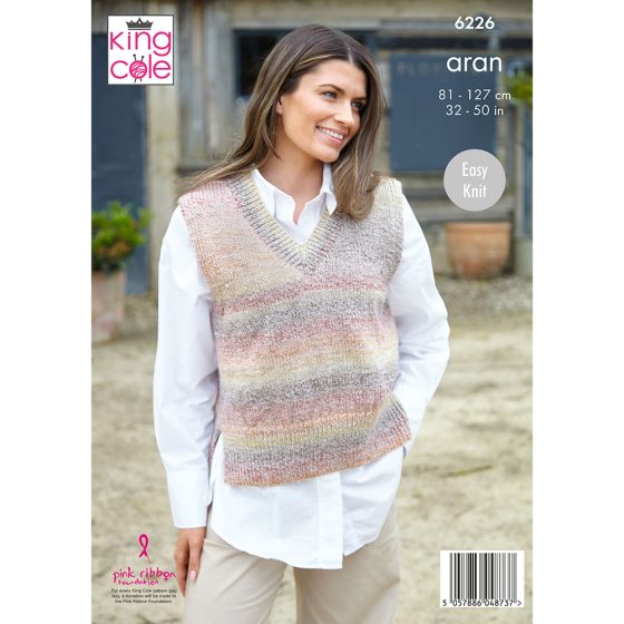 King Cole Knitting Pattern 6226 Ladies Vests  - Aran