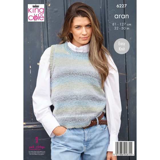 King Cole Knitting Pattern 6227 Ladies Carigan and Vest - Aran