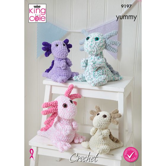 King Cole Crochet Pattern 9197  Toy Axolotls - Chunky