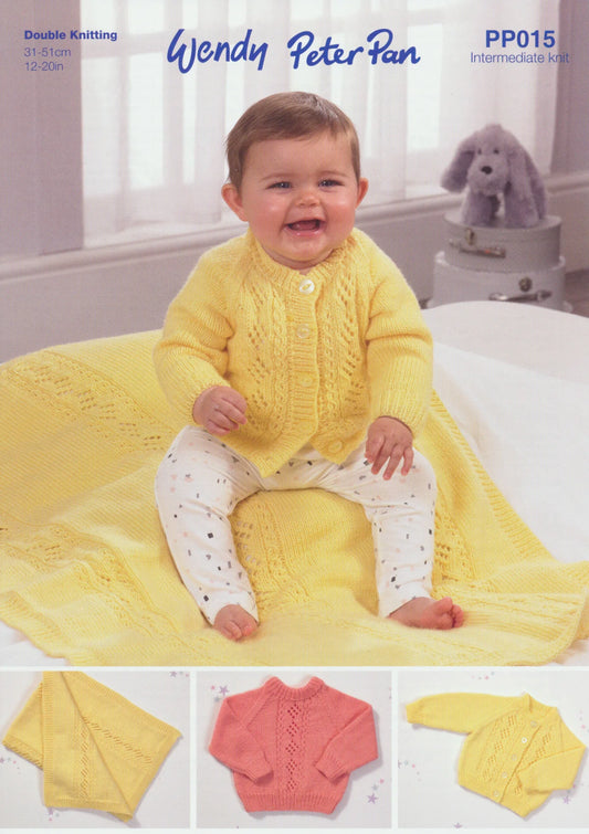 Wendy Peter Pan PP015 Baby Cardigan, Jumper and Blanket - Double Knitting