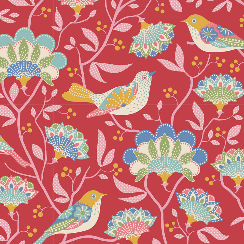 100% Cotton  by TILDA Jubilee Collection Bird Tree Red