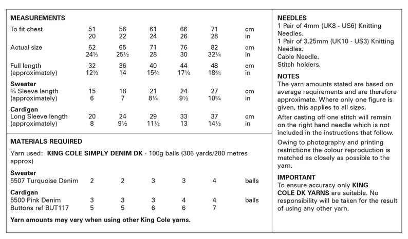 King Cole 6154 Child's Sweater and Cardigan Double Knit