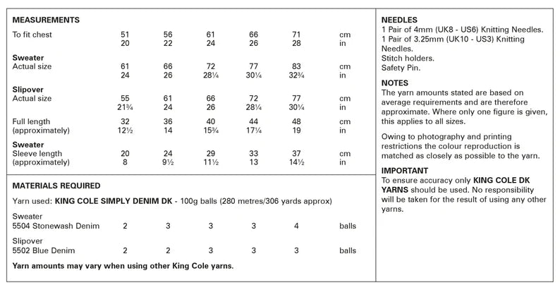 King Cole 6155 Child's Sweater and Slipover Double Knit