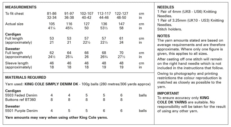 King Cole 6157 Ladies Sweater and Cardigan Double Knit