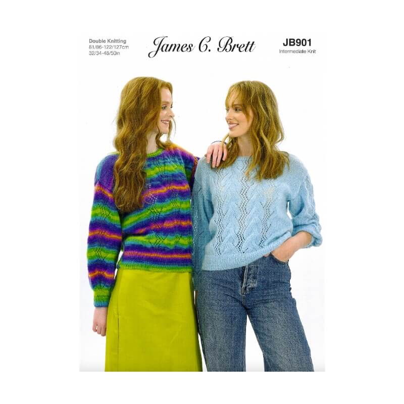 James C Brett Knitting Pattern Ladies Sweaters DK JB901