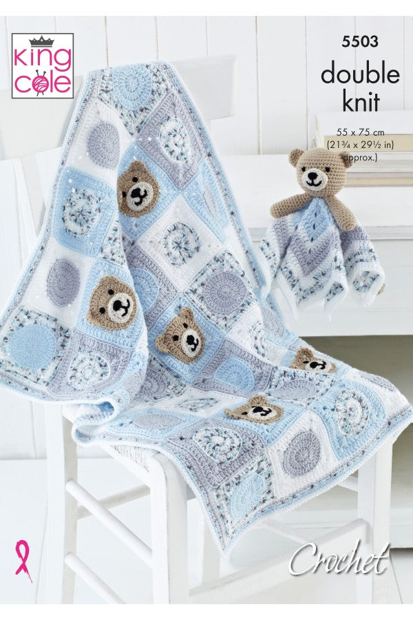 King Cole Crochet Pattern -  Baby Blanket and Comforter Toy 5503