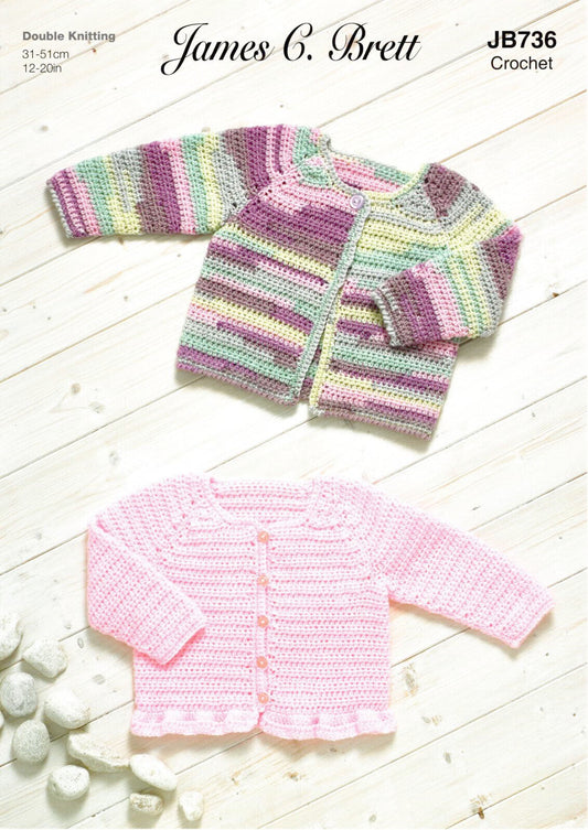 James C Brett JB736 Baby Cardigans - Crochet -  Double Knitting