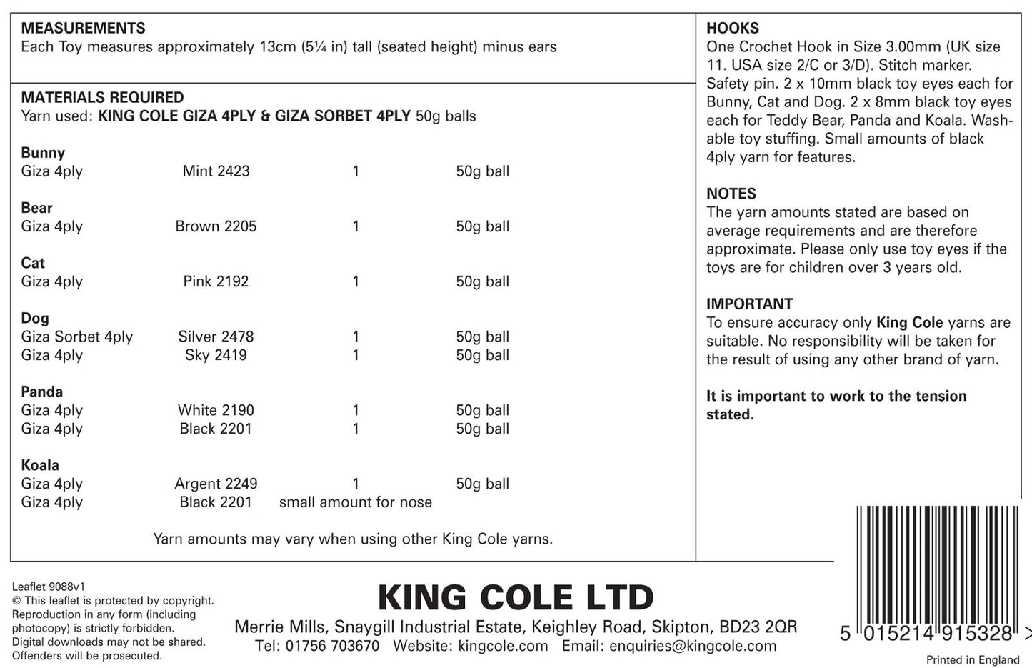 King Cole Crochet Pattern 9088 4ply