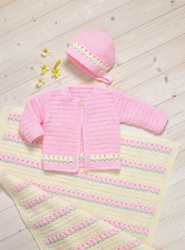 James C Brett JB701 Baby Jacket, Hat and Blanket - Crochet -  Double Knitting