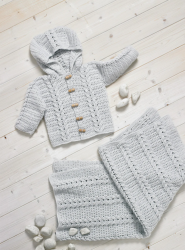 James C Brett JB702  Babys Hooded Jacket and Blanket - Crochet -  Double Knitting