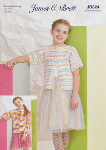 James C Brett JB824  Childs Long and Short sleeved Cardigan-  Double Knitting