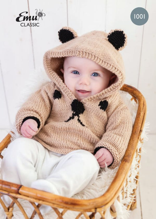 Emu Knitting Pattern Baby Teddy Bear Hoodie Aran (1001)