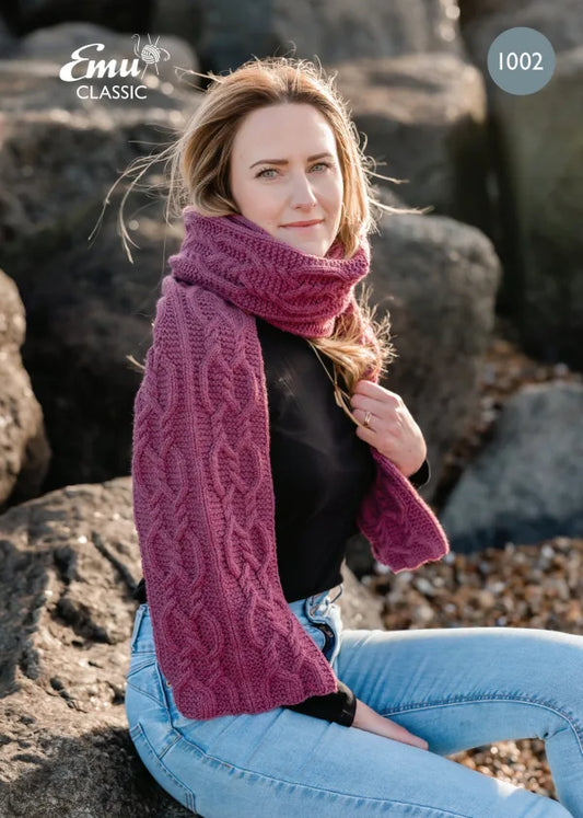 Emu Knitting Pattern Long Cable Knit Scarf In Aran (1002)